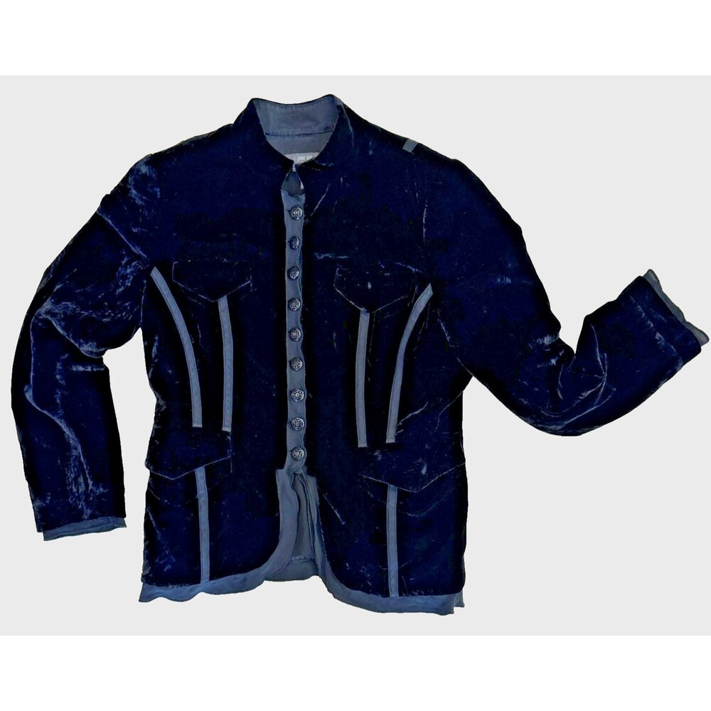 Per Se Velvet Silk Jacket Womens M Black Button Front Tailored Boho Chic Artcore